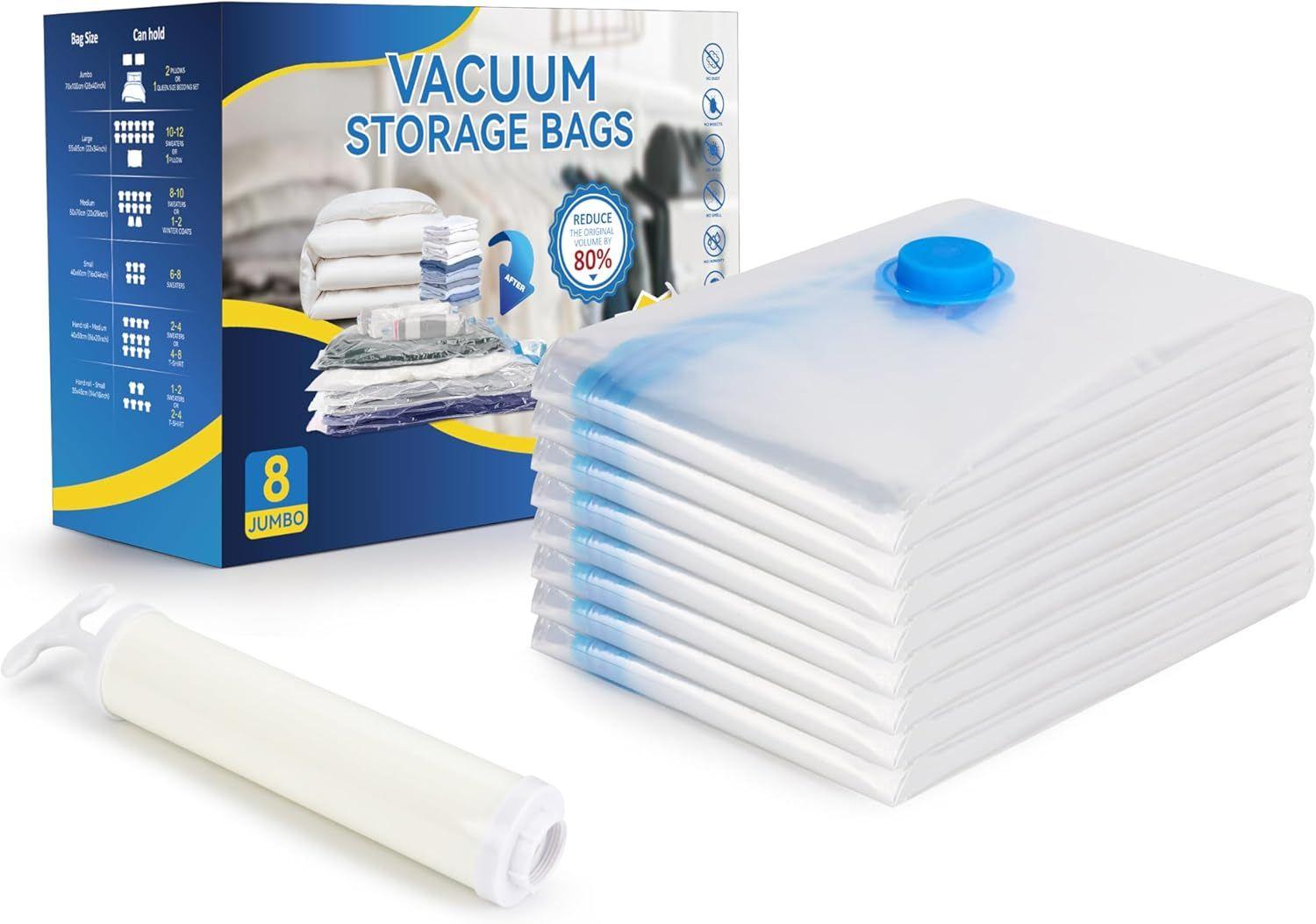 Simple Deluxe  8 Jumbo Vacuum Storage Bags with Hand Pump - Clear - Excellent