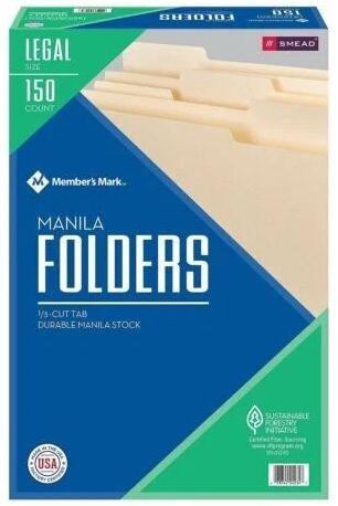 Smead  Manila File Folder 1/3-Cut Tab Legal Size (150 Per Box) - Tan - Brand New