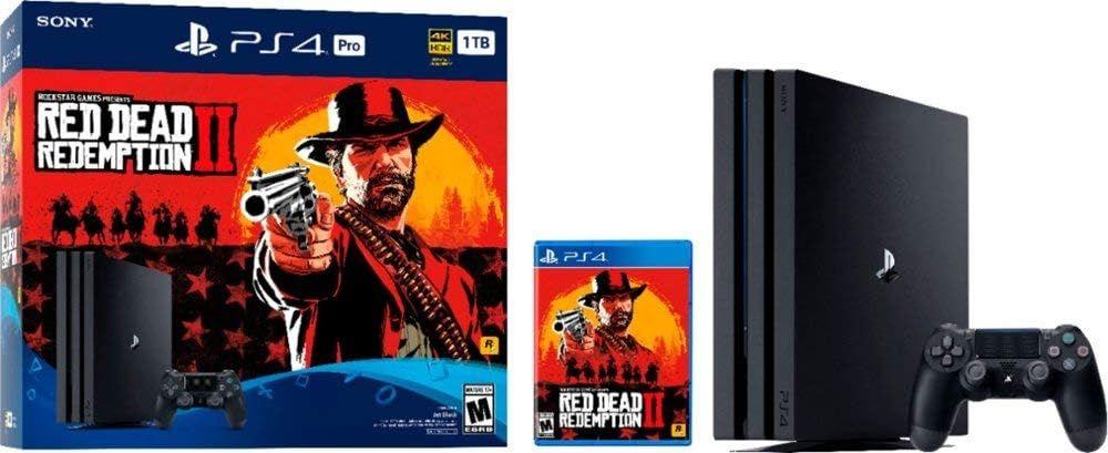 Sony  Playstation 4 Pro Console Red Dead Redemption 2 Game Bundle with DualShock-4 Wireless Controller - 1TB - Black - Excellent