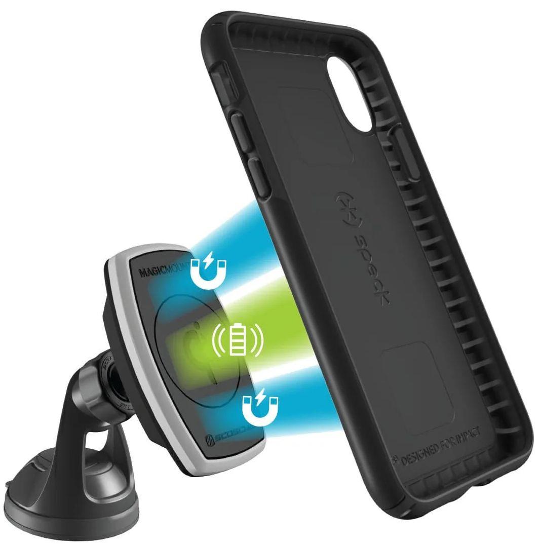 Speck Presidio Mount Phone Case with Scosche MagicMount Pro Charge for iPhone X - Black - Brand New