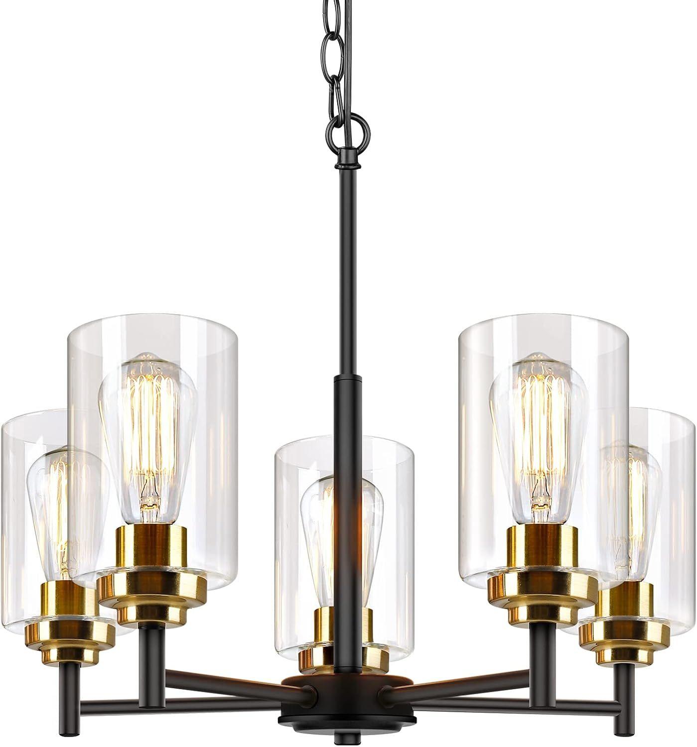 Sucolite 5-Light Chandelier with Clear Glass Shades 3358-P5 - Black/Gold - Excellent