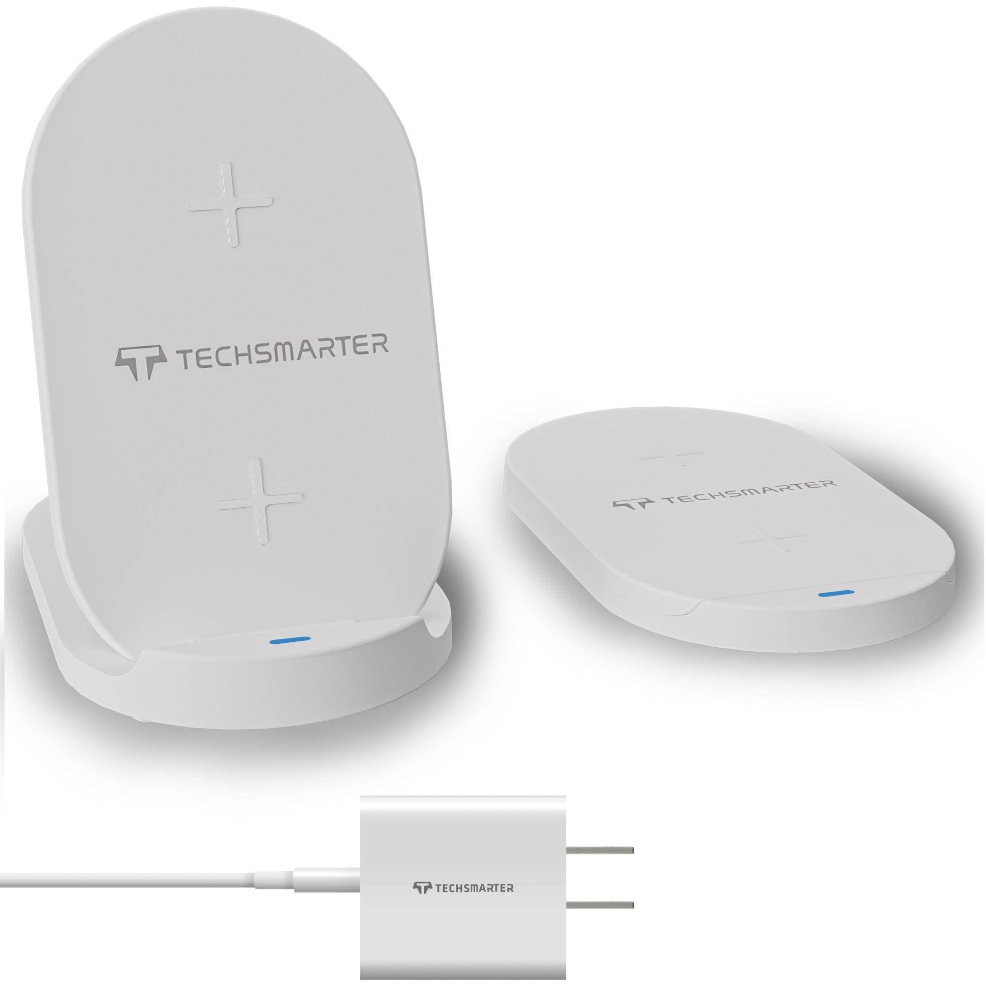 Techsmarter  15W TSWireless Foldable Charging Pad & Stand with Wall Charger - White - Premium