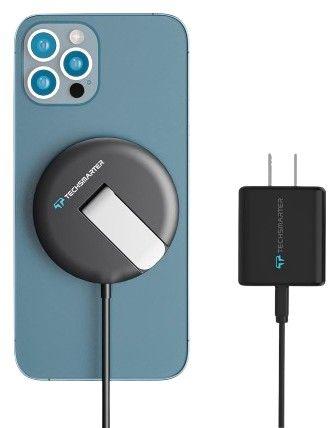 Techsmarter  MagBoost Wireless Charger Kickstand with Wall Charger - Black - Premium