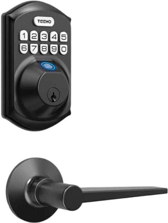 TEEHO  TE002L Fingerprint Door Lock with 2 Lever Handle - Matte Black - Excellent