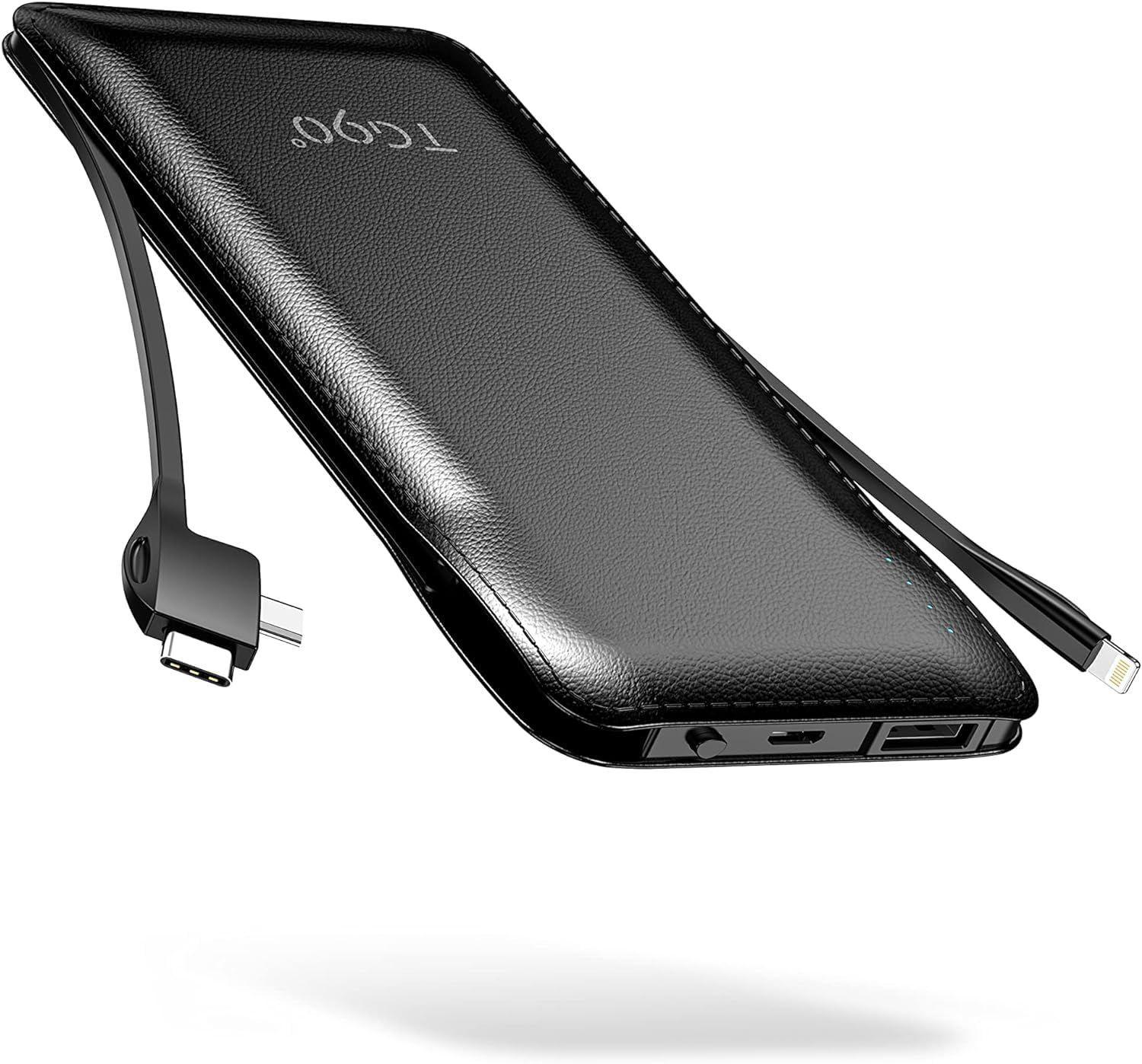 TG90° 10000mah Portable Charger Power Bank with Built-in Cables