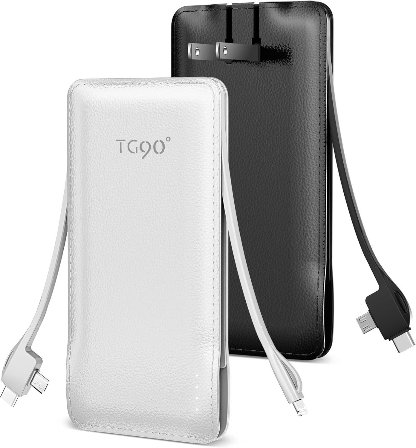 TG90°  A-Z53 10000mAh Power Bank with Built-in AC Wall Plug and Cables (2-Pack) - Black & White - Premium