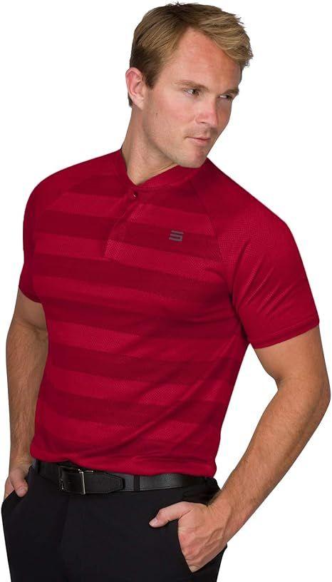 Three Sixty Six Men's Short Sleeve Collarless Golf Polo Shirt - Red - S - Excellent