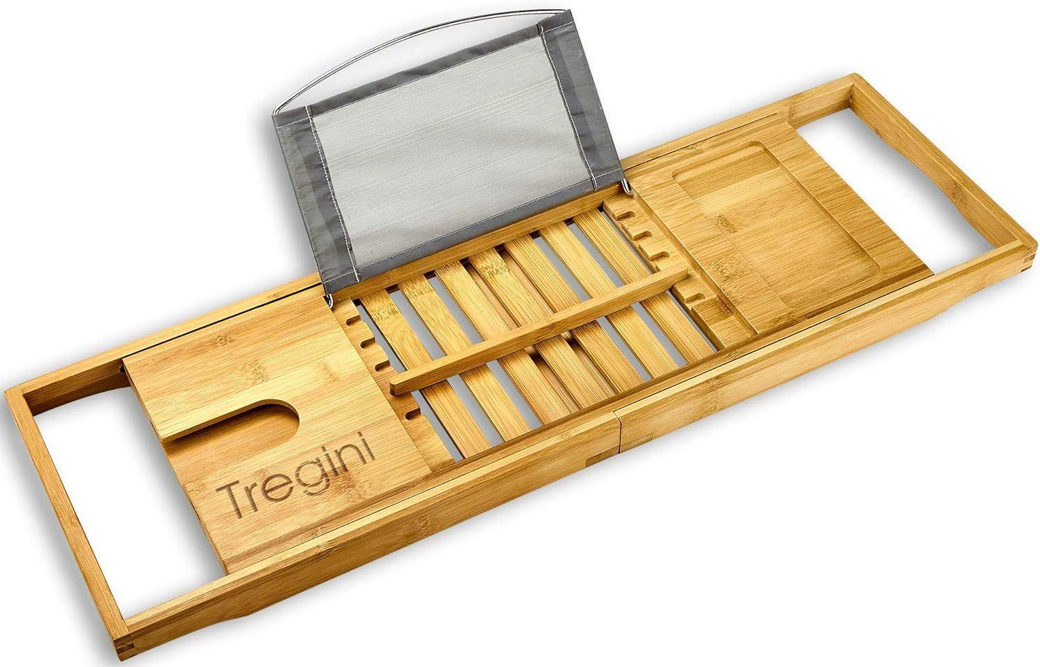 Tregini  Luxury Bathtub Adjustable Bamboo Wood Tray Caddy - Brown - Excellent