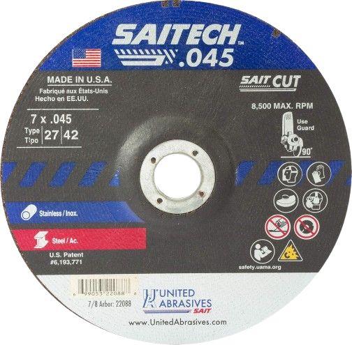 United Abrasives  SAIT 22088 Saitech™ High Performance Cut-Off Wheels (Type 27/Type 42 Depressed Center) 7" x .045" x 7/8" (50-Pack) - Grey - Premium