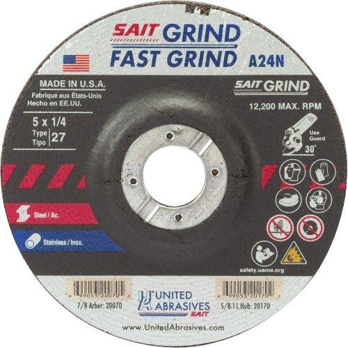 United Abrasives SAIT 20070 A24N Fast Grinding Wheel 5" x 1/4" x 7/8" Type 27 (25-Pack)