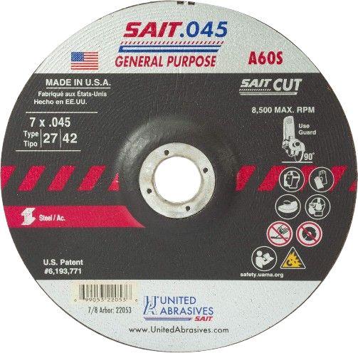 United Abrasives  SAIT 22053 A60S General Purpose Cut-Off Wheels (Type 27/Type 42 Depressed Center) 7" x .045" x 7/8" (50-Pack) - Grey - Premium