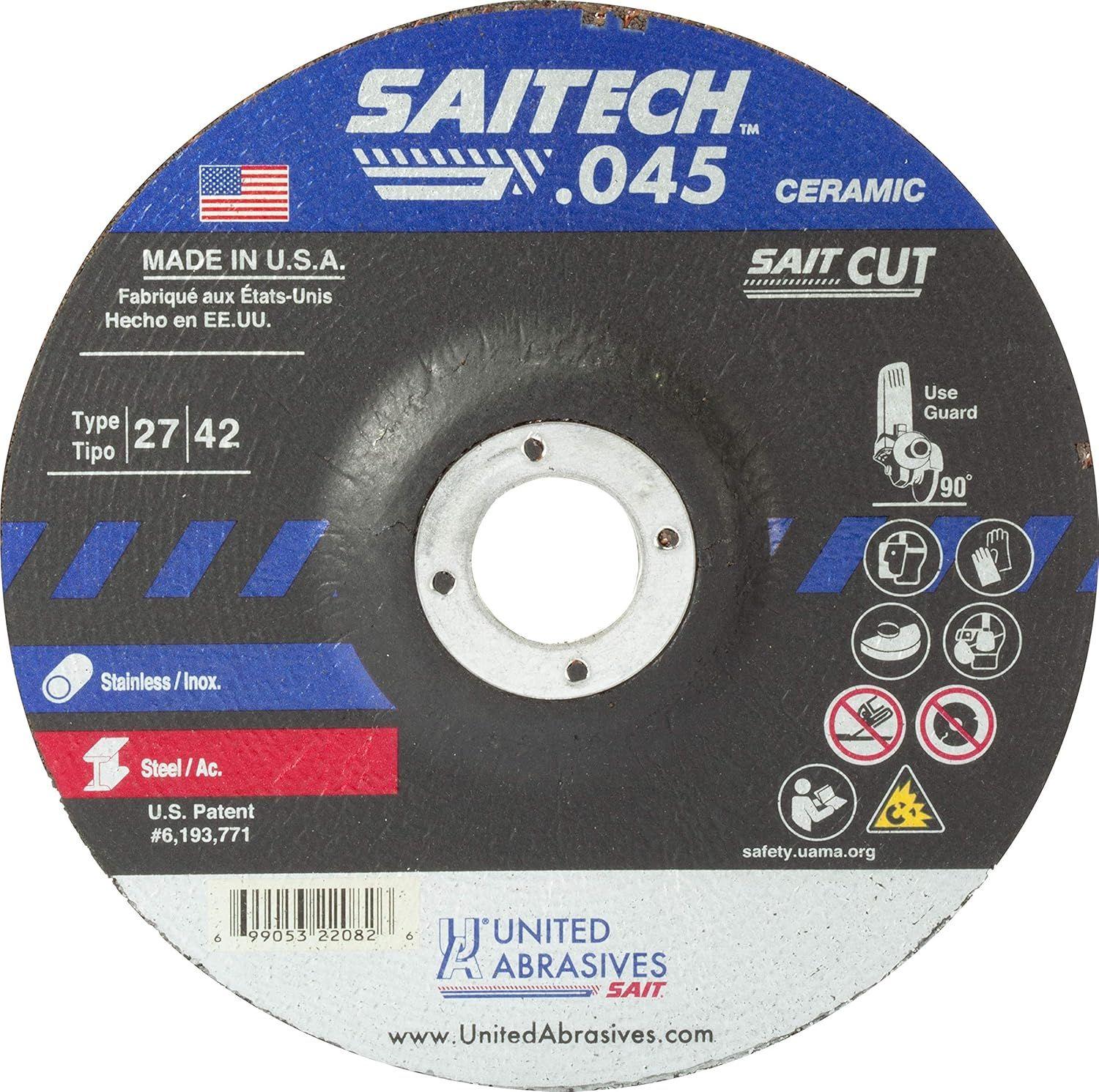 United Abrasives  SAIT 22068 Saitech™ High Performance Cut-Off Wheels (Type 27/Type 42 Depressed Center) 4" x .045" x 5/8" (50-Pack) - Grey - Premium