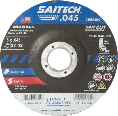 United Abrasives SAIT 22073 Saitech™ High Performance Cut-Off Wheels (Type 27/Type 42 Depressed Center) 5" x .045" x 7/8" (50-Pack)