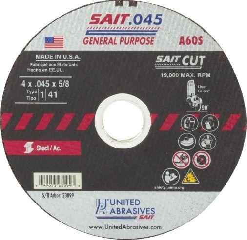 United Abrasives  SAIT 23099 A60S General Purpose Cut-Off Wheels (Type 1/Type 41 Flat) 4" x .045" x 5/8" (50-Pack) - Grey - Premium