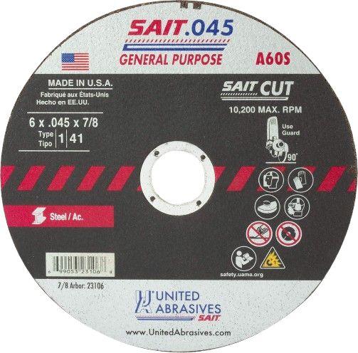 United Abrasives  SAIT 23106 A60S General Purpose Cut-Off Wheels (Type 1/Type 41 Flat) 6" x .045"x 7/8" (50-Pack) - Grey - Premium