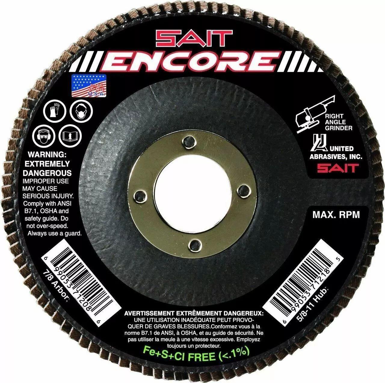 United Abrasives  SAIT 71205 4-1/2x7/8 Encore Type 27 No Hub Zirconium Flap Discs (10-Pack) - Black - Premium