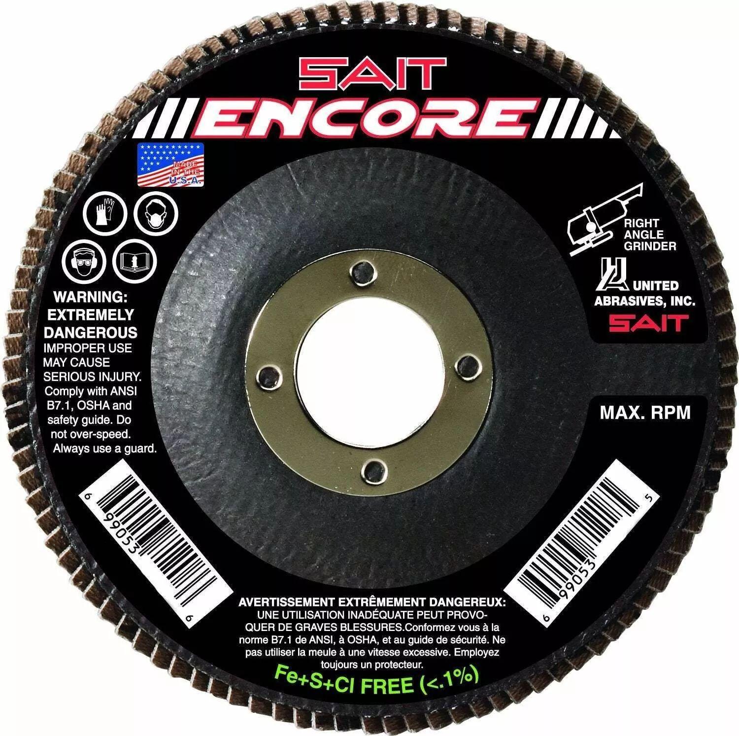 United Abrasives  SAIT 71225 Type 27 Encore Flap Disc 5" x 7/8" Z 36X (10-Pack) - Black - Premium