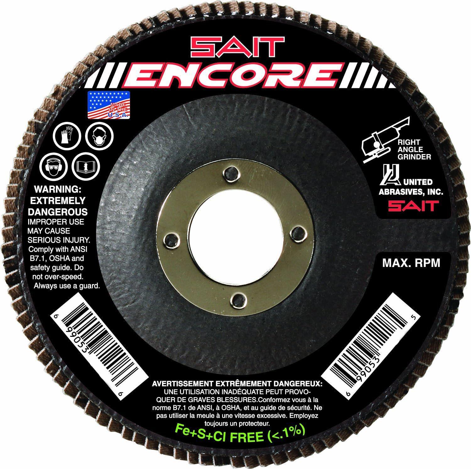 United Abrasives  SAIT 71228 Type 27 Encore Flap Disc 5" x 7/8" Z 60X (10-Pack) - Black - Premium