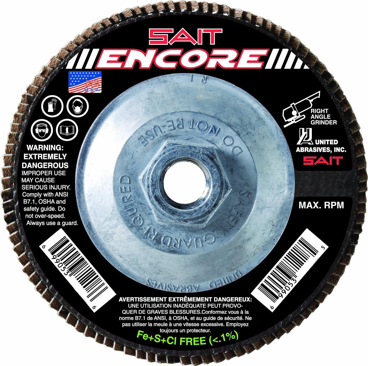 United Abrasives  SAIT 71238 Type 27 Encore Flap Disc 5" x 5/8-11" Z 60X (10-Pack) - Grey - Premium