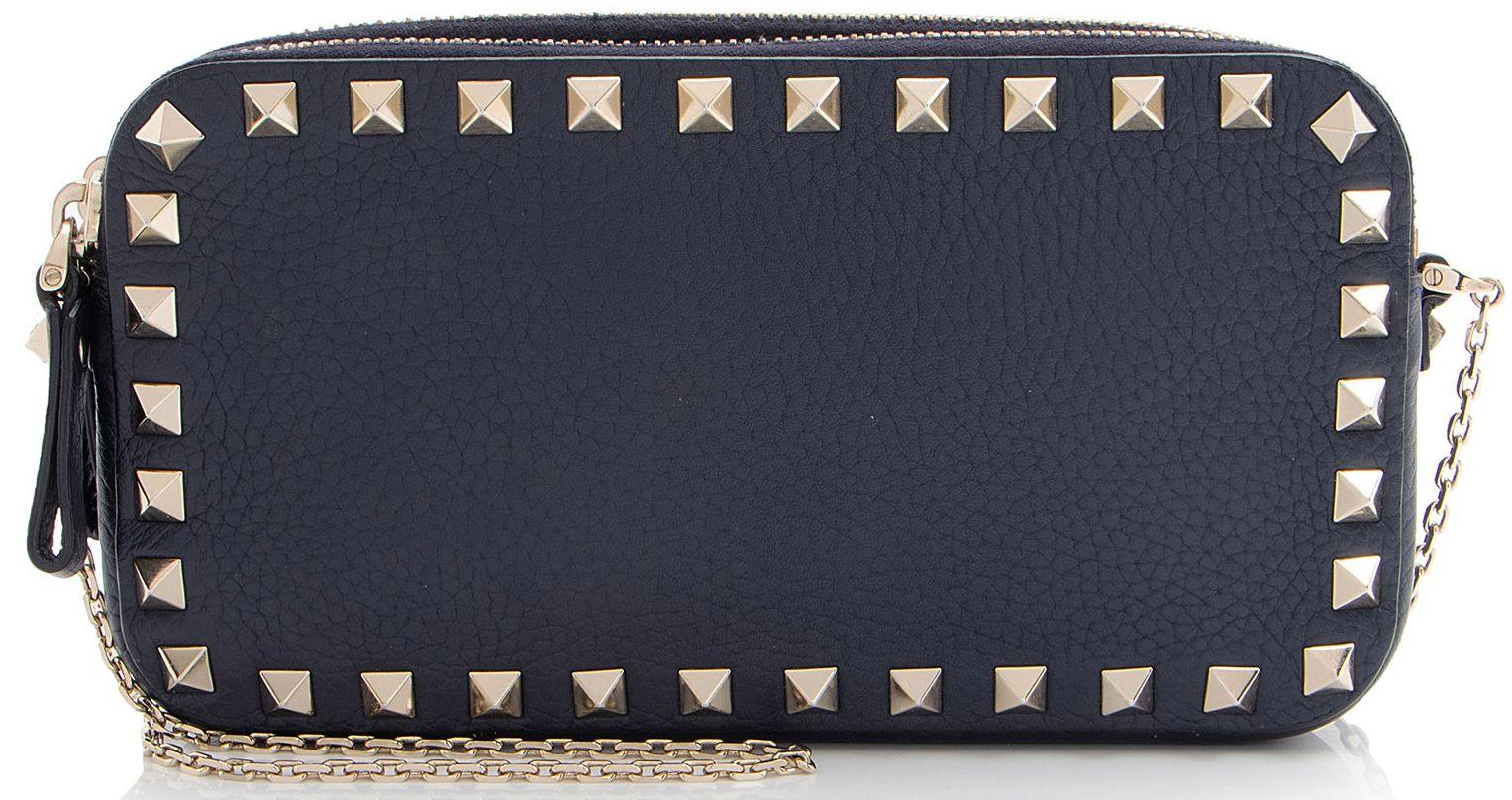 Valentino Calfskin Rockstud Double Zip Crossbody - Blue - Calfskin - Excellent