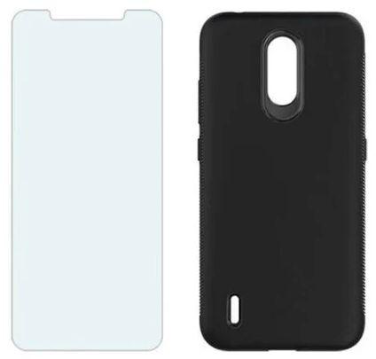 Verizon Rugged Phone Case and Blue Light Screen Protector for Nokia 2 V Tella - Black - Brand New