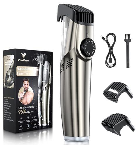 VivaEase Vacuum Beard Trimmer for Men Upgrade Adjustable Length with 2 Comb