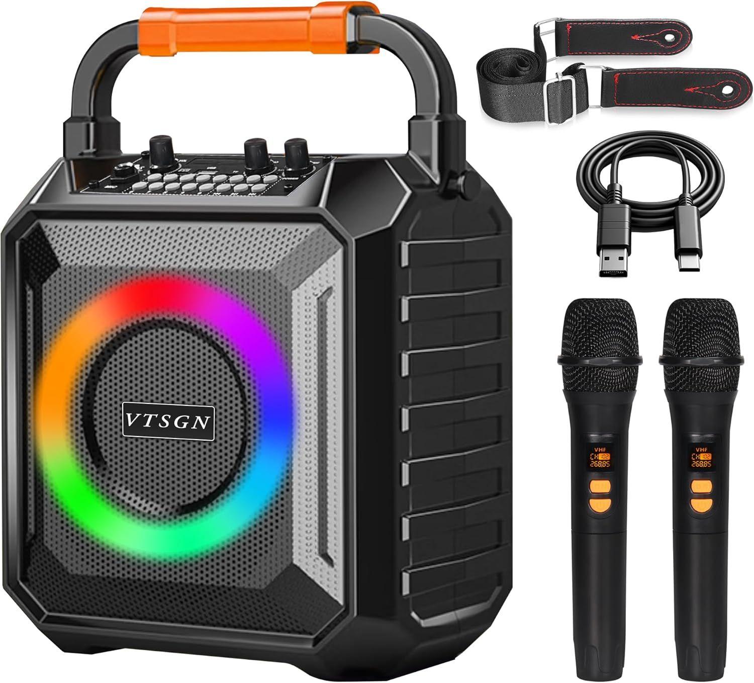 VTSGN  Karaoke Machine with Two Wireless Microphones - Black - Excellent