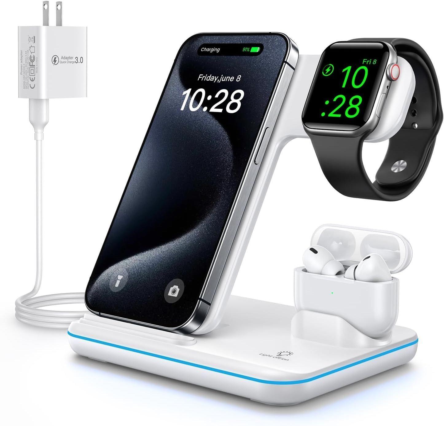 Refurbished WAITIEE Wireless Charger 3-in-1 15W Fast Charging Station - Reebelo US