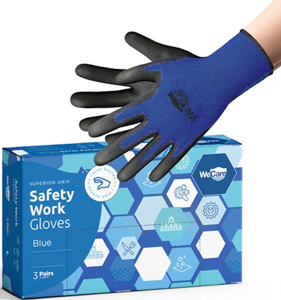 WeCare Safety Work Gloves PU Coated with Superior Grip (Large) (3-Pairs)