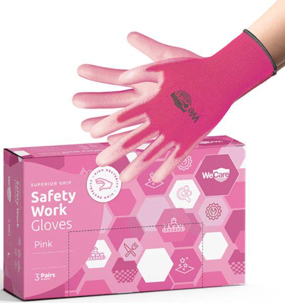 WeCare  Safety Work Gloves PU Coated with Superior Grip (XL) (3-Pairs) - Pink - Brand New