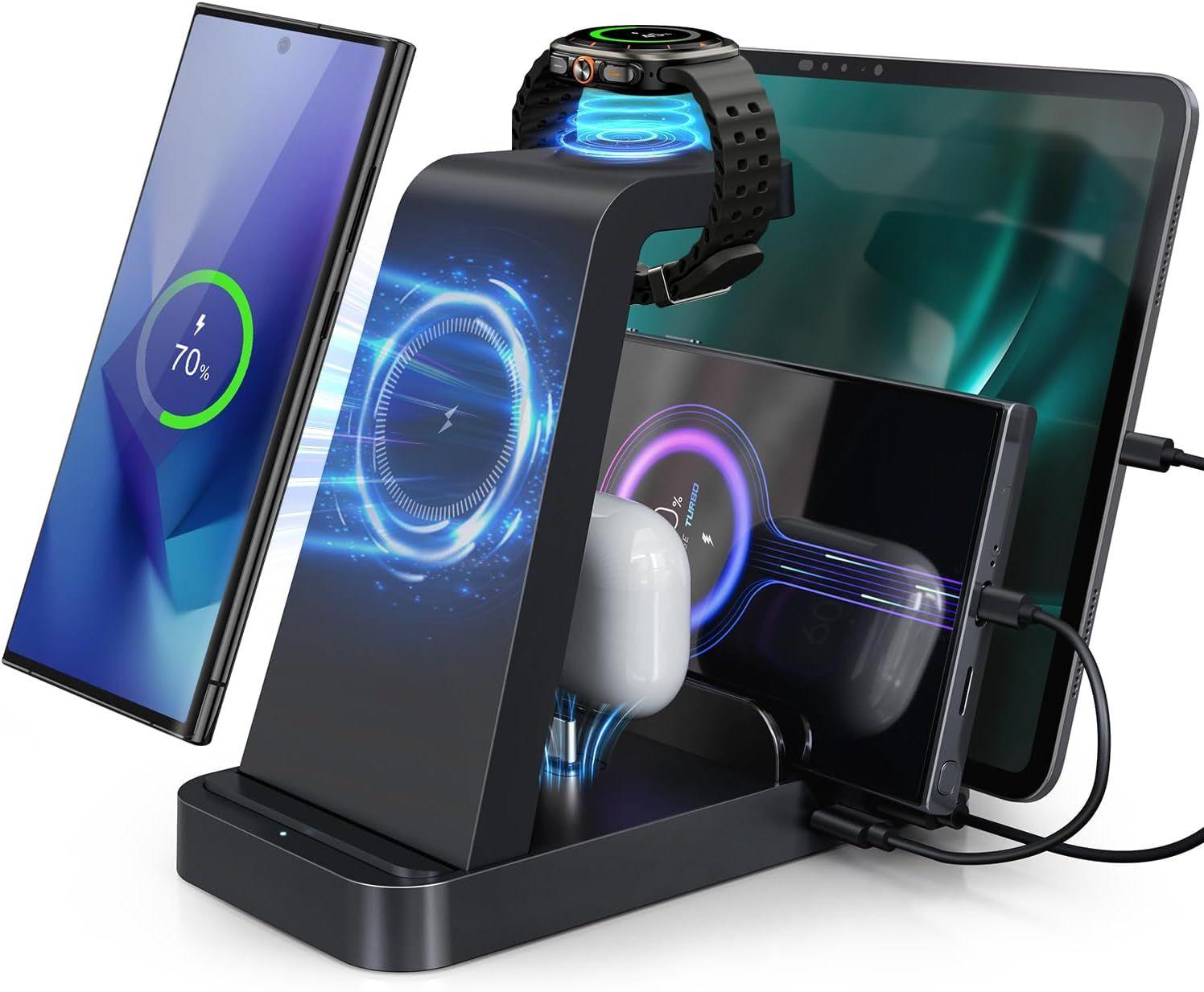 WHJ  5-IN-1 Wireless Charger for Samsung Charging Station Miltiple Devices - Black - Excellent