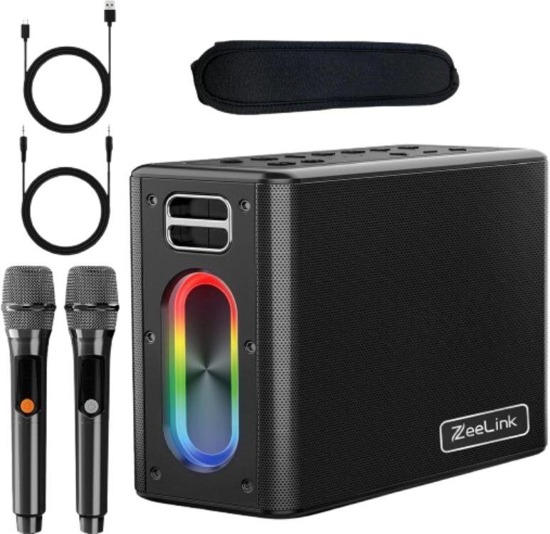 ZEELINK Karaoke Machine Two Wireless Microphones 150W Powerful - Black - Excellent