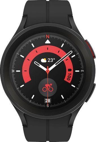 Samsung  Galaxy Watch5 - 16GB - Black-Pro (Titanium)-D-Buckle Band-Black - Bluetooth - 45mm - Black - Pro (Titanium) - Black - D-Buckle Band - Fluoroelastomer - Pristine