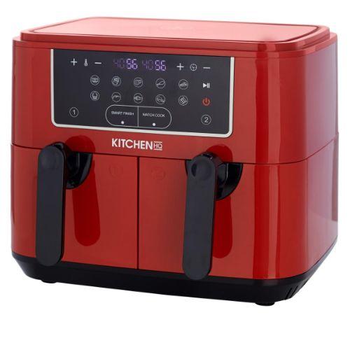 Refurbished Kitchen HQ 10-in-1 9-Quart Dual Air Fryer with Kebabs - Red -  Excellent