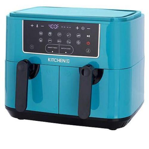 Refurbished Kitchen HQ 10-in-1 9-Quart Dual Air Fryer with Kebabs - Teal -  Excellent